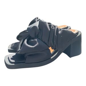 Ganni Ruched Satin Mule Sandals  Black Slip-On  Size 37
